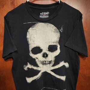Old Navy Halloween Reg Medium Black/White Crew Neck 100% Cotton Skull Graphic T